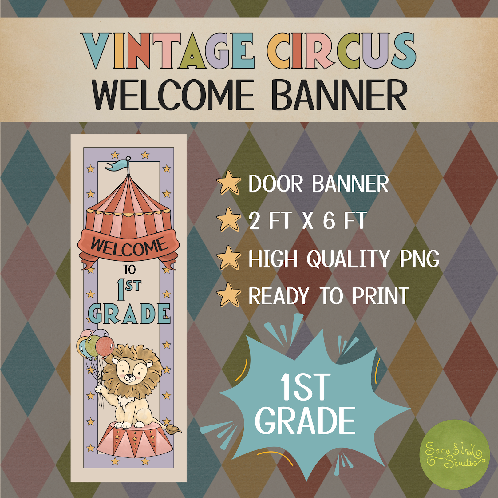 Vintage Circus Theme: 1st Grade Door Banner Back to School Decor