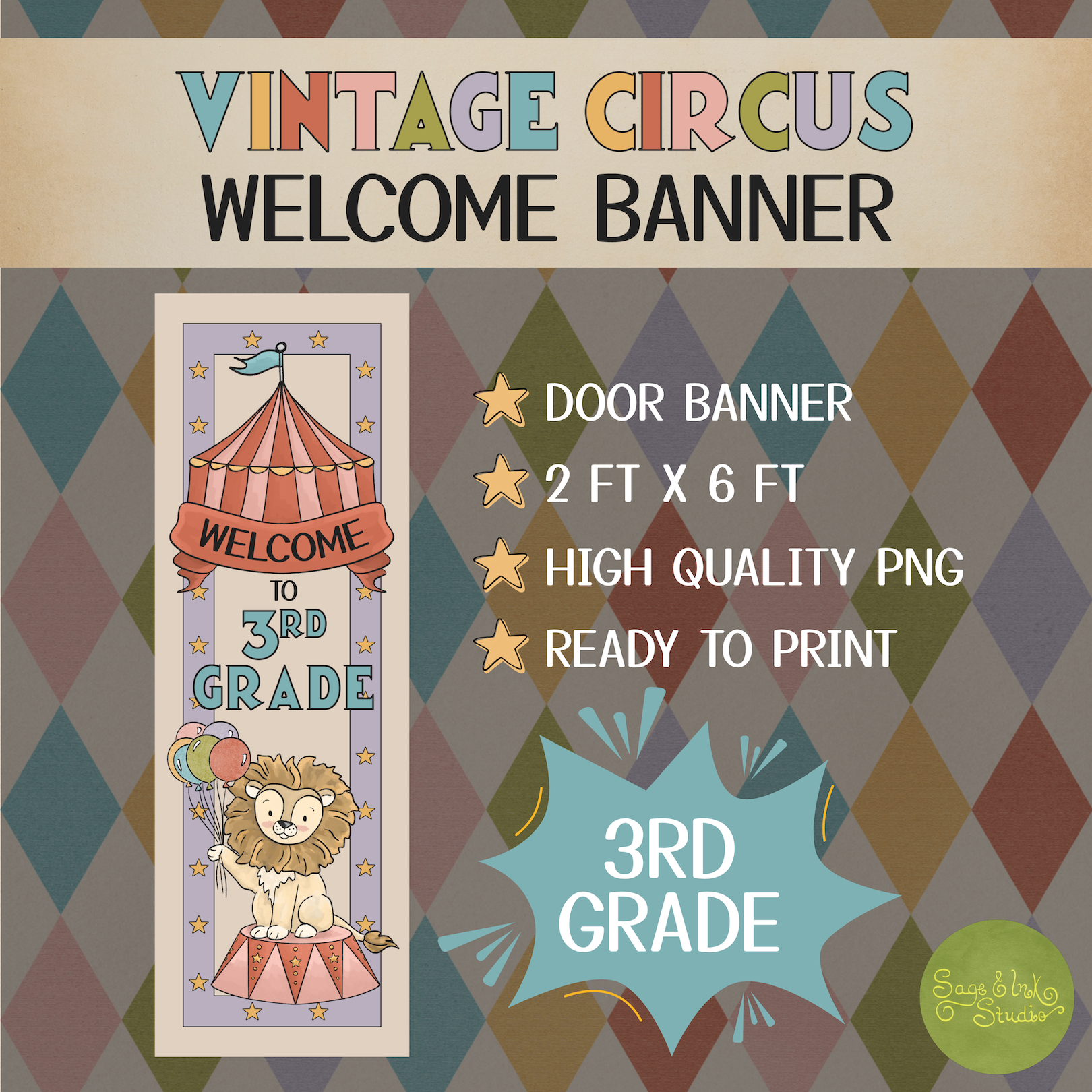 Vintage Circus Theme: 3rd Grade Door Banner Back to School Decor