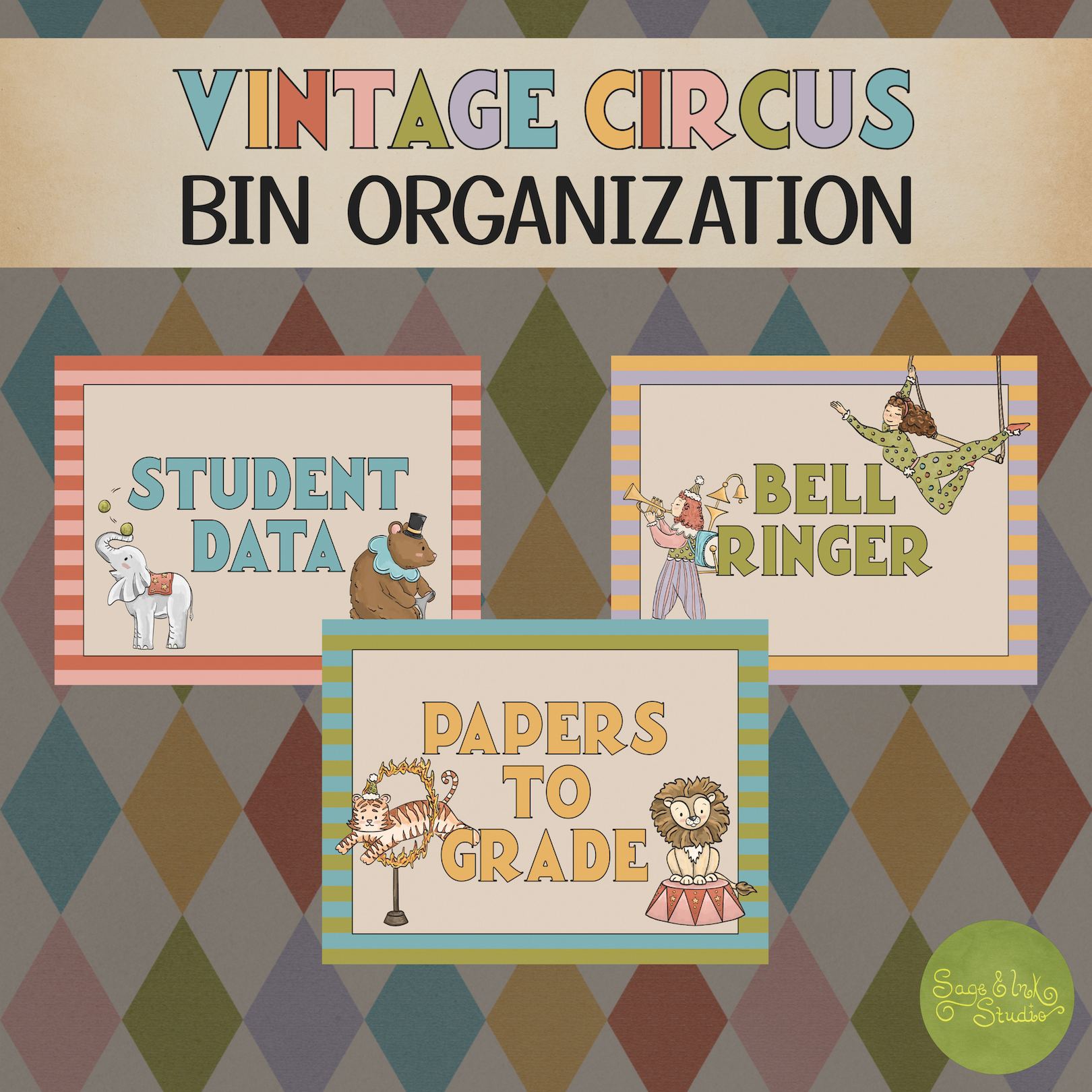 Vintage Circus Theme: Bin Organization Classroom Decor