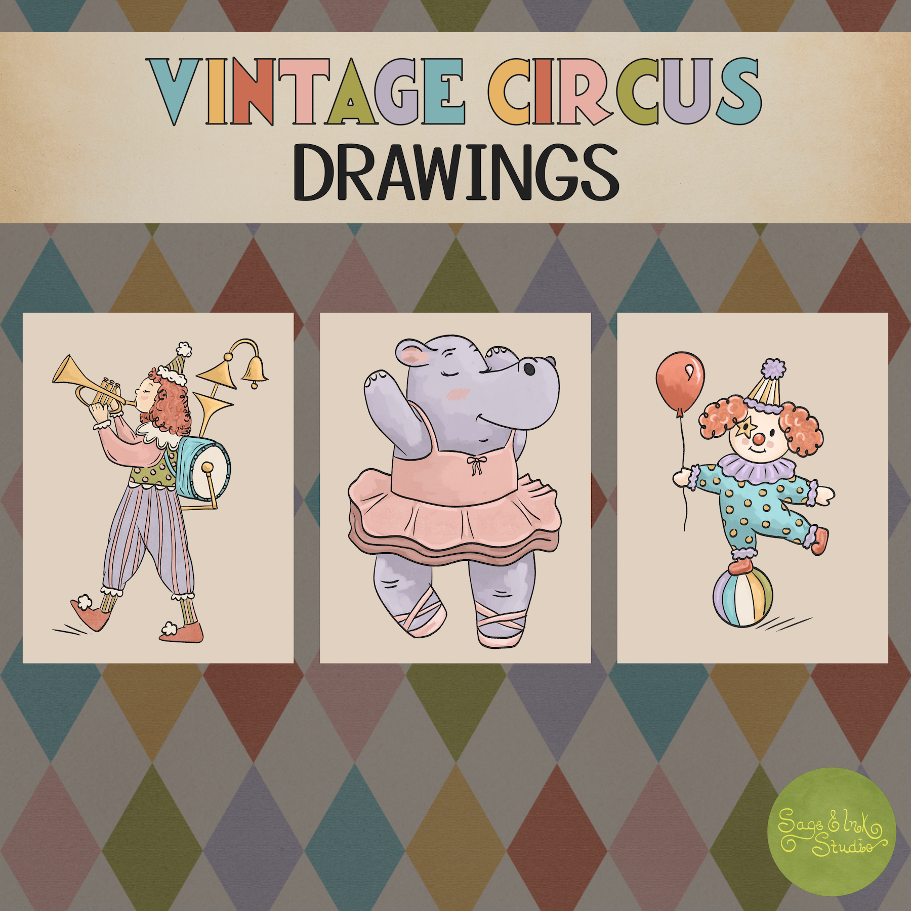 Vintage Circus Theme: Full Drawings for Cutouts as Classroom Decorations